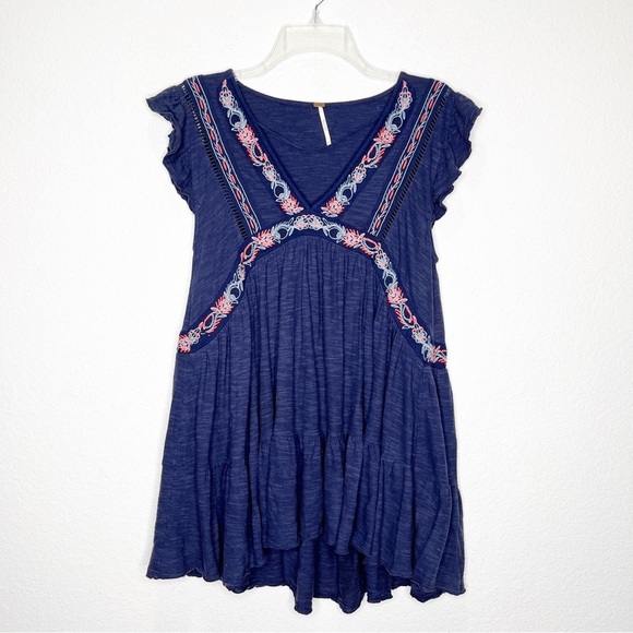 Free People Embroidered Ruffle Cap Sleeves Tunic - Picture 1 of 11